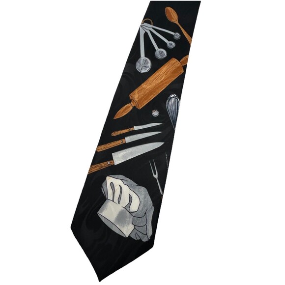 Designs By A. Rogers Black "The Chef‎ " Neck Tie  57" x 4" - Picture 4 of 7